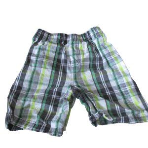 Peanut & Ollie Pull‎ On Shorts Toddler Boys 3T Green White Plaid Elastic Bottoms